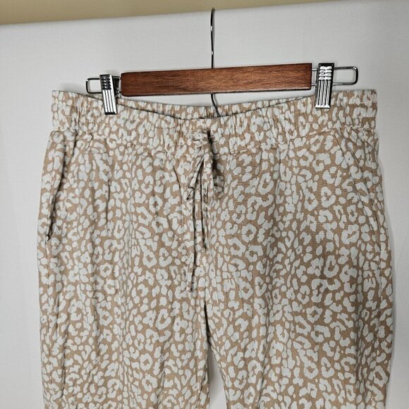 J. Crew Womens Cheeta Print Pants Size 10 Pull On Linen Cotton Blend Tan White - Picture 3 of 10